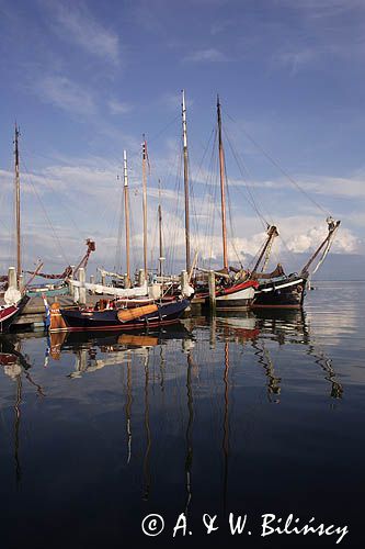 barki holenderskie w porcie jachtowym w Nes, Wyspa Ameland, Wyspy Fryzyjskie, Holandia, Waddensee