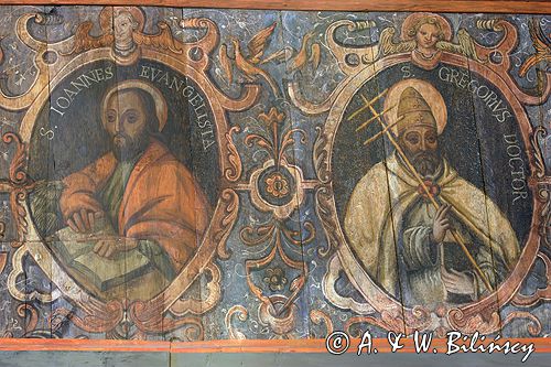 Blizne zabytkowy kościół z XV/XVI wieku, polichromie powiat Brzozów, Pogórze Dynowskie