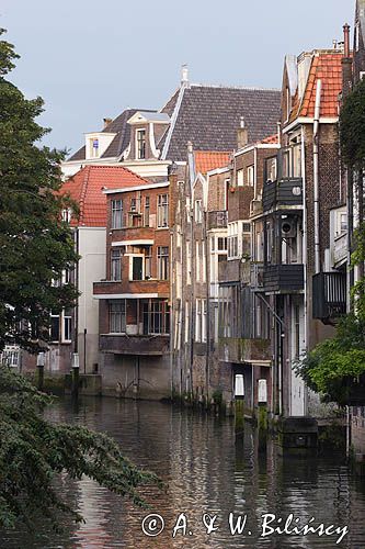 Dordrecht, domy nad kanałem, Holandia