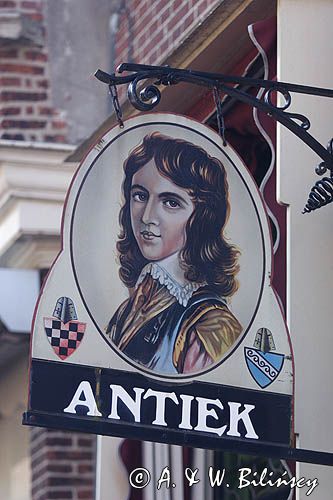 szyld sklepu z antykami, Hoorn, Holandia,