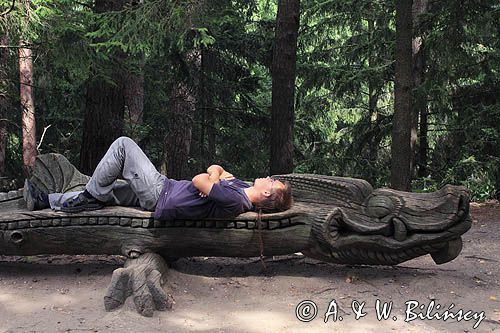 rzeźby na Wzgórzu Czarownic, Juodkrante, Mierzeja Kurońska, Zalew Kuroński, Litwa unique wooden sculptures on the Hill of Witches, Juodkrante, the Curonian Spit, Lithuania
