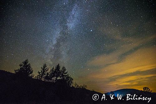 Gwiezdne niebo, nocny pejzaż, Bieszczady