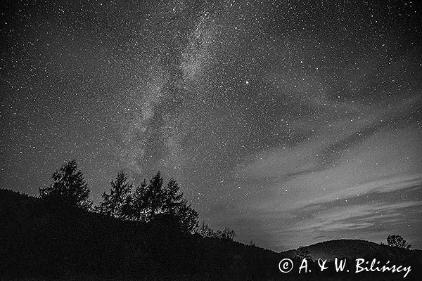 Gwiezdne niebo, nocny pejzaż, Bieszczady