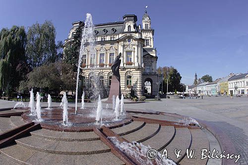 Nowy Sącz, Ratusz, pomnik Jana Pawła II i fontanna na Rynku