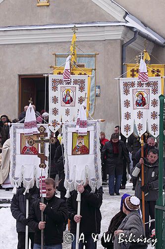 Sanok, prawosławne święto Jordanu, procesja z cerkwii nad San