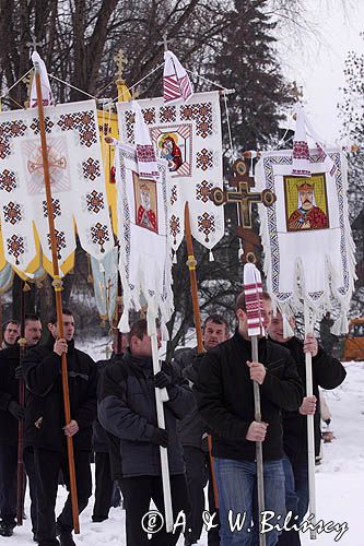 Sanok, prawosławne święto Jordanu, procesja z cerkwii nad San