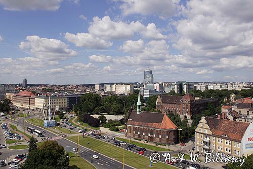 Szczecin, panorama z zamku Książąt Pomorskich, z Wieży Zegarowej, Kościół św. Piotra i św. Pawła, XV wiek