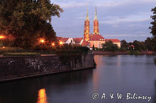 Wrocław, Ostrów Tumski i wyspa Piasek, rzeka Odra, katedra